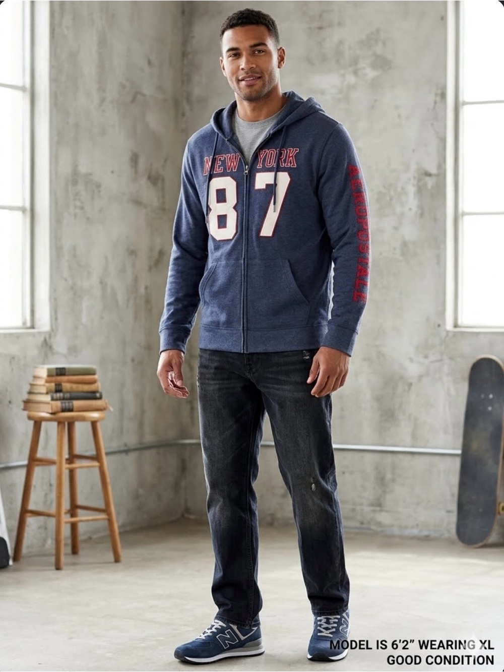 Aeropostale New York 87 Full-Zip Hoodie Navy Blue Size XL